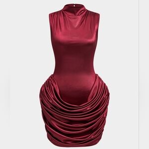 Ruched Sleeveless Mini Dress in Burgundy